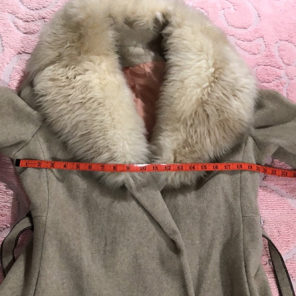 S/M Vintage Long Coat Wrap Duster Fur Collar Penny Lane Wool? - Picture 9 of 10